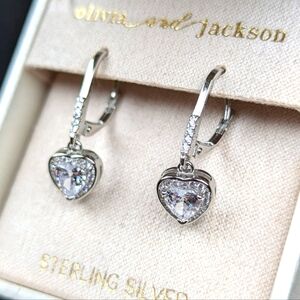 Olivia and Jackson Heart Sterling Silver Cubic Zirconia Halo Leverback Earrings